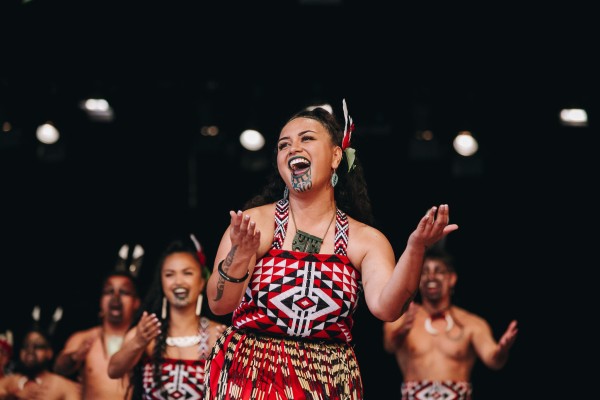 Te Awe Davis presents the waiata a ringa with Te Pou o Mangataawhiri at last years Te Matatini Festival 2